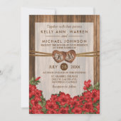 Monogram Hout Harten met Rode Lilies Kaart (Voorkant)