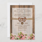 Monogram hout Harten met roze en witte rozen Kaart (Voorkant)