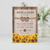 Monogram Hout Harten met zonnebloemen Save The Date (Staand voorkant)
