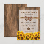 Monogram Hout Harten met zonnebloemen Save The Date (Voorkant / Achterkant)