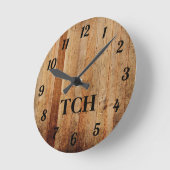 Monogram hout robuuste landelijke bruine zwarte ronde klok (Hoek)