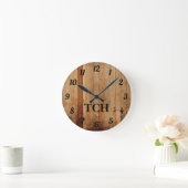 Monogram hout robuuste landelijke bruine zwarte ronde klok (Huis)