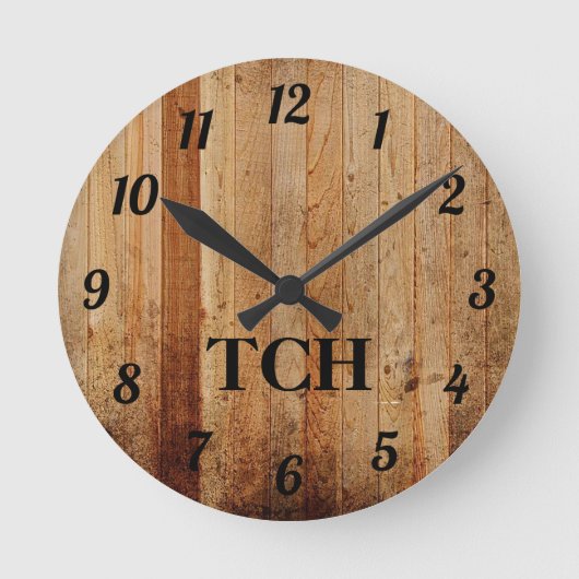 Monogram hout robuuste landelijke bruine zwarte ronde klok (Voorkant)