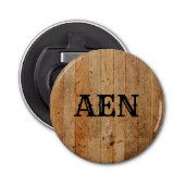 Monogram hout Rustisch Land Bruin Zwart Button Flesopener (Voorkant)