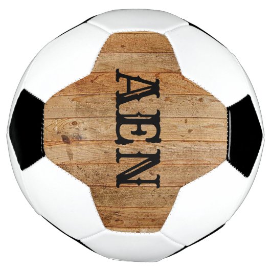 Monogram hout Rustisch Land Bruin Zwart Voetbal (Gedraaid)