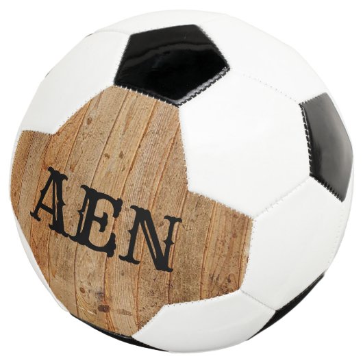 Monogram hout Rustisch Land Bruin Zwart Voetbal (Drie kwart)