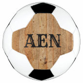 Monogram hout Rustisch Land Bruin Zwart Voetbal (Voorkant)