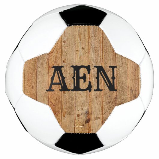 Monogram hout Rustisch Land Bruin Zwart Voetbal (Voorkant)