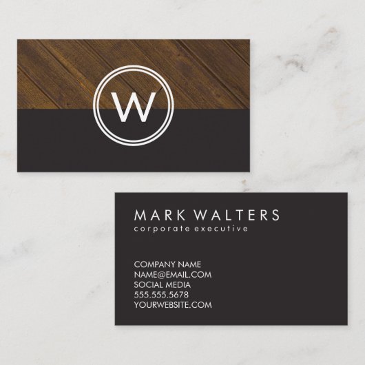 Monogram Hout Twee Tinten Visitekaartje (Voorkant / Achterkant)