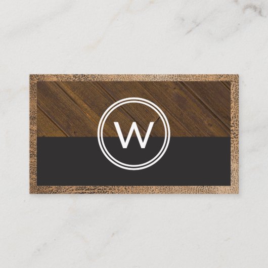 Monogram hout twee ton | Lederbekleding Visitekaartje (Voorkant)