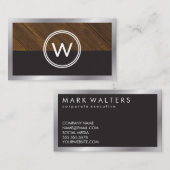 Monogram hout twee ton | Metaalgrens Visitekaartje (Voorkant / Achterkant)