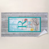 Monogram hout van het weetherige strand en foto's strandlaken (Voorkant)