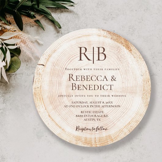 Monogram Houtboomkorrel Eenduidig Rustic Wedding Kaart