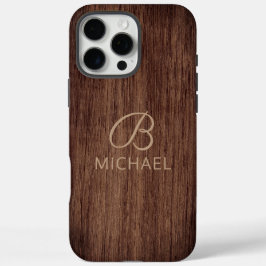 Monogram Houten Graanhout Persoonlijke naam iPhone 16 Pro Max Hoesje