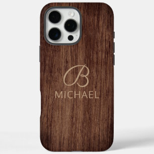 Monogram Houten Graanhout Persoonlijke naam iPhone 16 Pro Max Hoesje