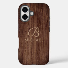 Monogram Houten Graanhout Persoonlijke naam iPhone 16 Hoesje