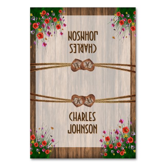 Monogram Houtharten met Wildflower - Plaatskaarten Kaart (Voorkant)