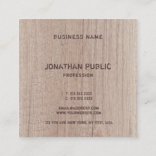 Monogram houtkap Kijk naar oogdrukte tekst Vierkante Visitekaartje (Achterkant)