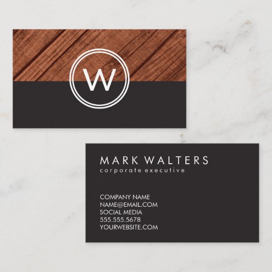 Monogram houtnerf twee tonen visitekaartje (Voorkant / Achterkant)