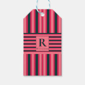 Monogram Houtskool Roze Strepen Bewerkbare Elegant Cadeaulabel (Voorkant)
