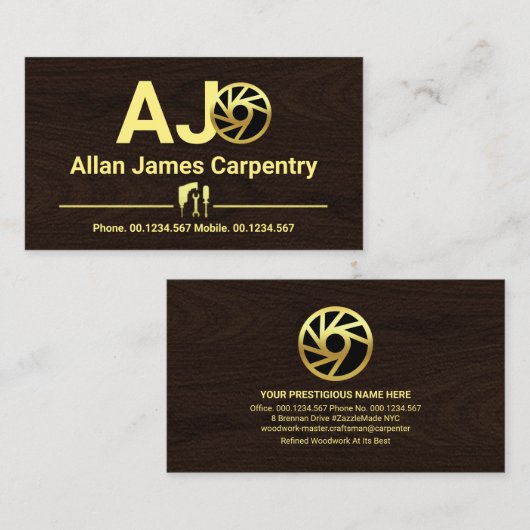 Monogram houtwerk van houtnerf visitekaartje (Voorkant / Achterkant)