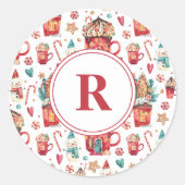 Monogram Huizen & Snoepjes Patroon 1,5-in Ronde Sticker (Voorkant)
