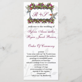 MONOGRAM humming birds Wedding programma Programmakaart