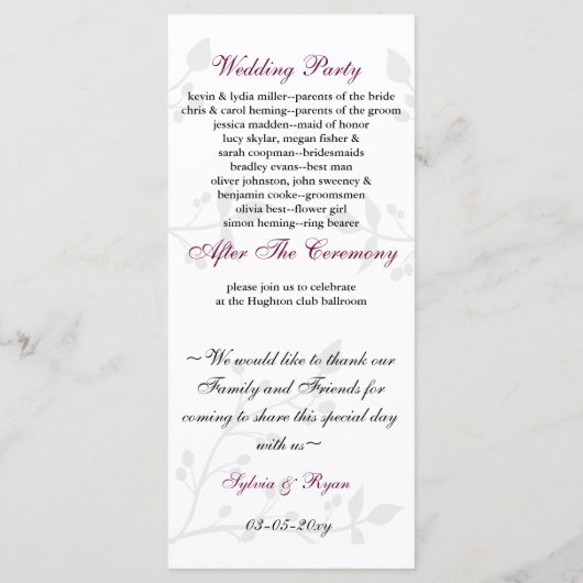 MONOGRAM humming birds Wedding programma Programmakaart (Achterkant)