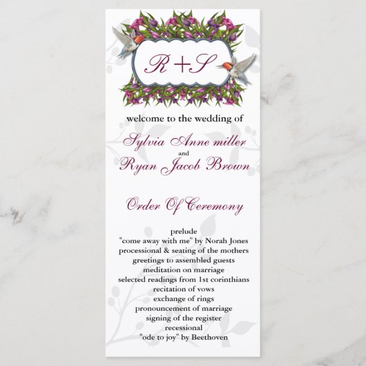 MONOGRAM humming birds Wedding programma Programmakaart (Voorkant)