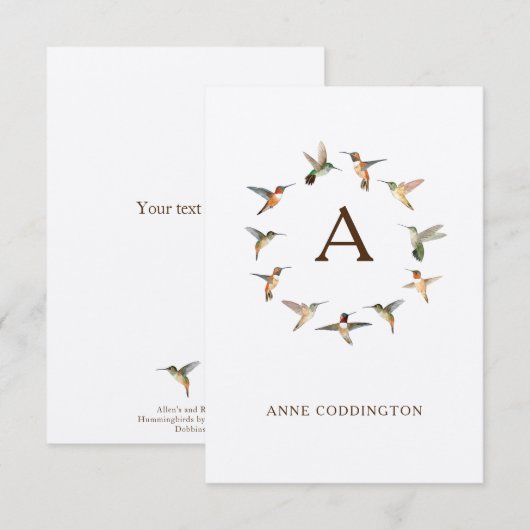 Monogram Hummingbird Note Card Notitiekaartje (Voorkant / Achterkant)