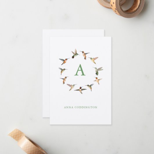 Monogram Hummingbird Notitiekaartje (Voorkant / Achterkant in situ)