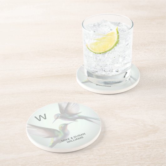 Monogram Hummingbird Sandstone Onderzetter (Zijkant)