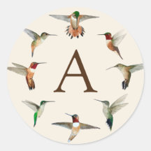 Monogram Hummingvogels Klassieke ronde Sticker