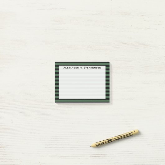 Monogram Hunter Green en Black Stripe Post-it® Notes (Op bureau)