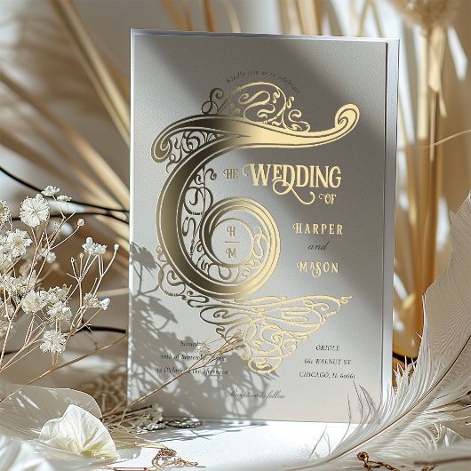  Monogram Huwelijk Elegante Typografie Folie Uitnodiging