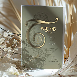  Monogram Huwelijk Elegante Typografie Folie Uitnodiging