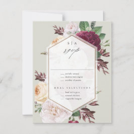 Monogram Huwelijk met Bloemen RSVP Kaartje