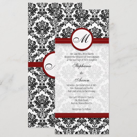 Monogram huwelijk tussen zwart en Bourgogne Kaart (Voorkant / Achterkant)