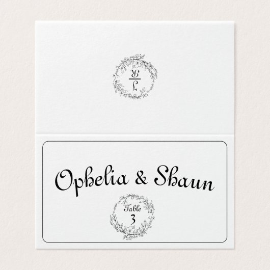 Monogram Huwelijks Tafelkaartje Zwart Wit Kaart (Buitenkant ongevouwen)