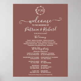 Monogram huwelijksceremonie programmateken poster