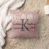 Monogram Huwelijksdatum Rose Goud Drip Glitter Tre Kussen (Deken)