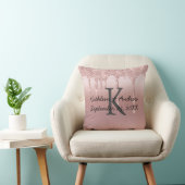 Monogram Huwelijksdatum Rose Goud Drip Glitter Tre Kussen (Stoel)