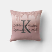 Monogram Huwelijksdatum Rose Goud Drip Glitter Tre Kussen (Achterkant)