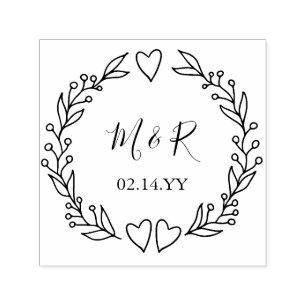 Monogram huwelijksdatum Stoodle Botanical Wreate  Zelfinktende Stempel