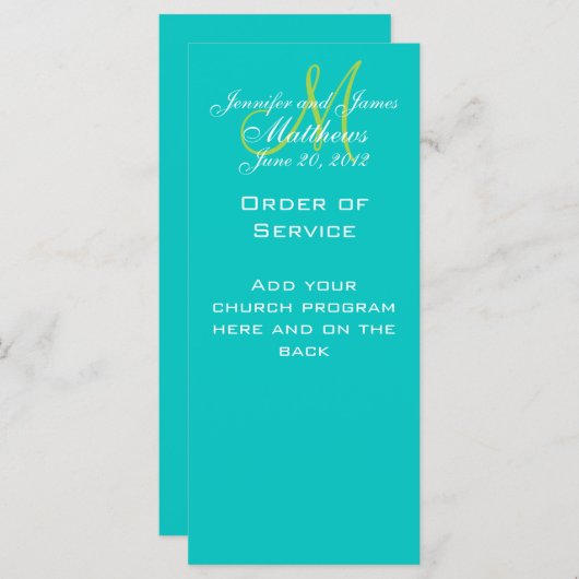 Monogram Huwelijksdienst Kerkprogramma's Programmakaart (Voorkant / Achterkant)