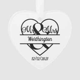 Monogram Huwelijksnaam Hart Vakantie Kerstmis Ornament
