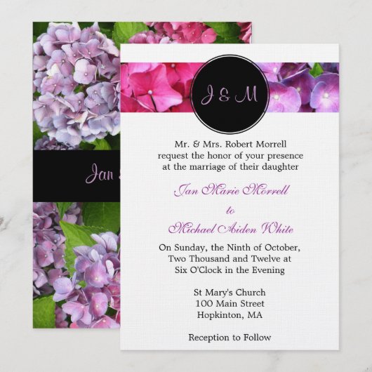 Monogram Hydrangea Wedding Uitnodiging (Voorkant / Achterkant)