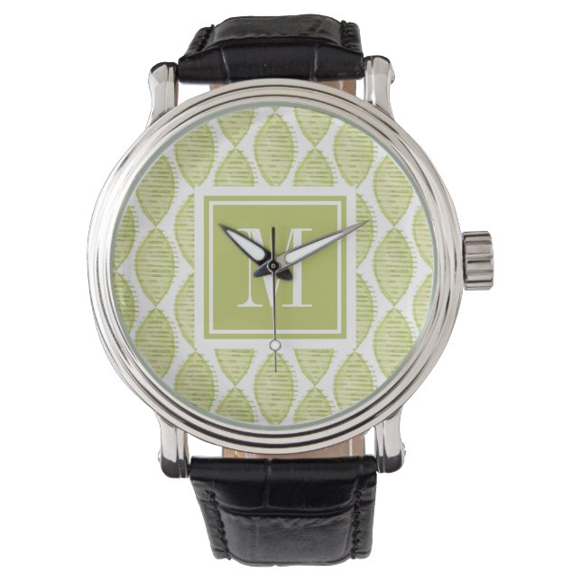 Monogram | Hygge Flowers Patroon Horloge (Voorkant)