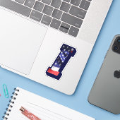 Monogram I Amerikaanse vlagbrief I Initiaal VS Sticker (Laptop met iPhone)