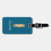 Monogram I blauwe houten letter bloem Bagage Label (Voorkant horizontaal)
